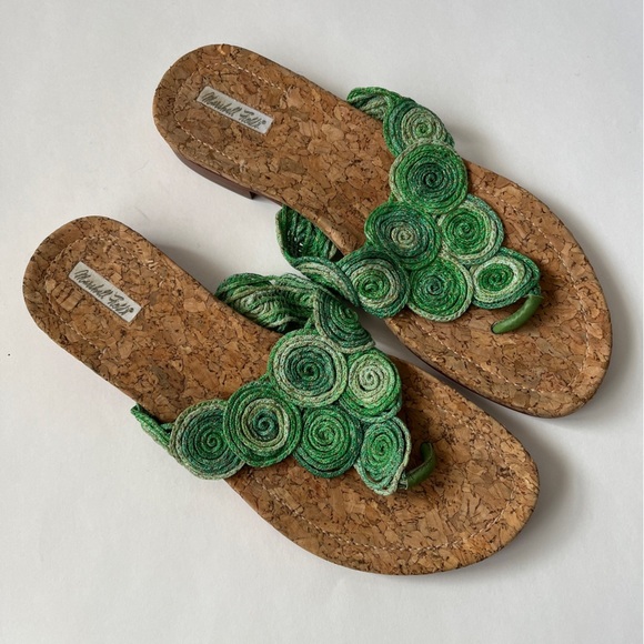 Vintage Marshall Field’s Green Cork Calypso Thong Coastal Grandma Sandals Size 8 - Picture 2 of 11